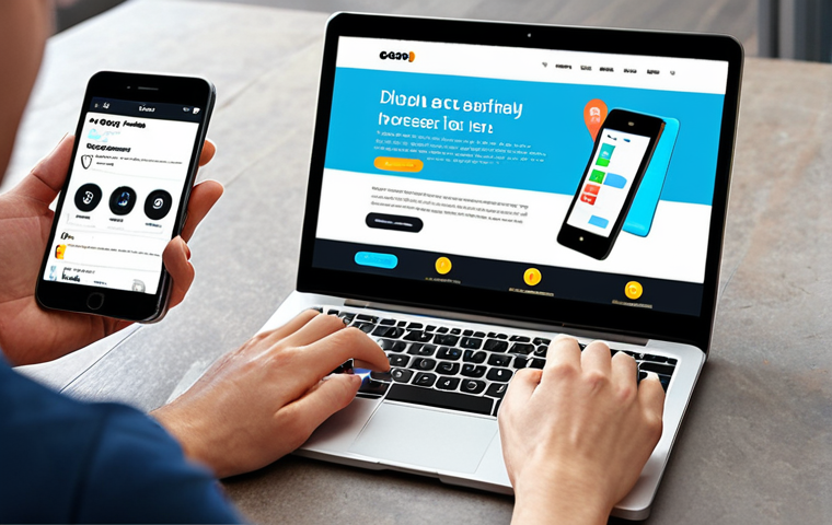 ** A diverse group of people interacting with a well-designed website or app interface on their various devices (phone, tablet, laptop). Focus on clear, easy-to-understand text elements within the interface. The setting is a modern, bright environment.

**